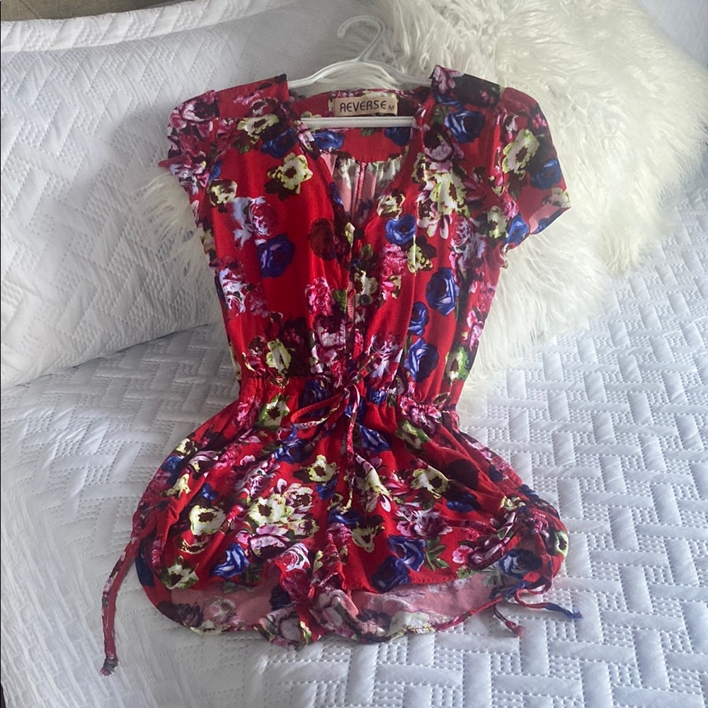 Reverse Red Floral Women's Blouse